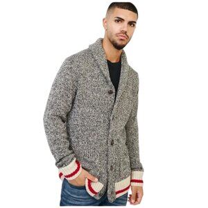 Roots Cabin Canada Cardigan Sweater Gray/White Shawl Collar Size Medium